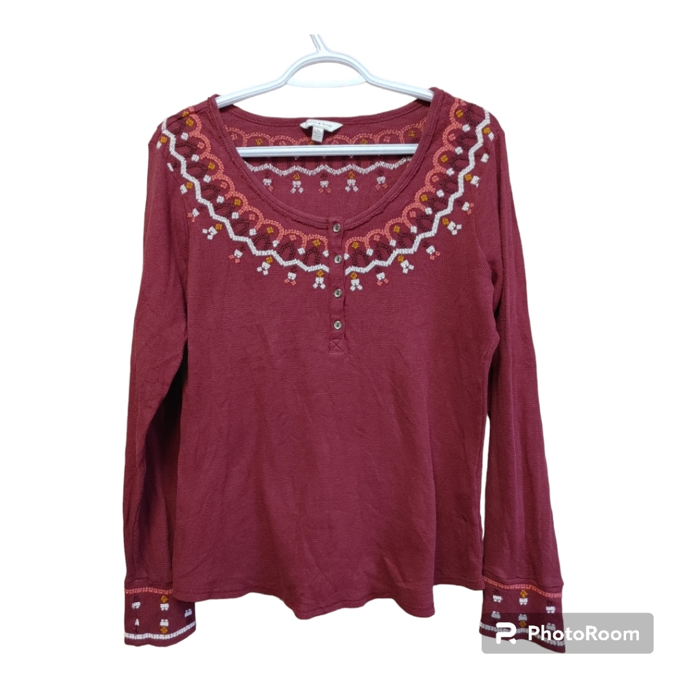 LUCKY BRAND Fair Isle Embroidery Long Sleeve Tee Size Large